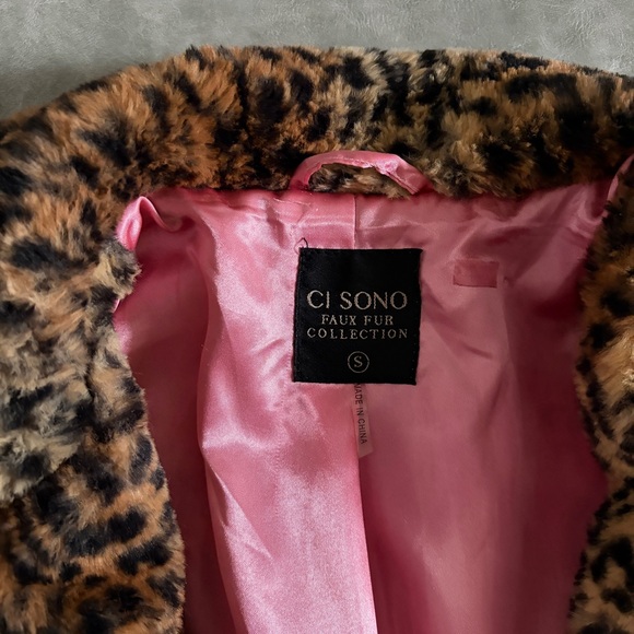 Ci Sono vintage leopard print faux fur coat with pink lining - Picture 3 of 7